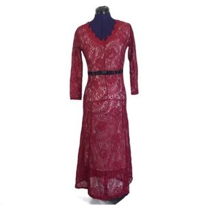 Red Lace Long Sleeve Maxi Dress